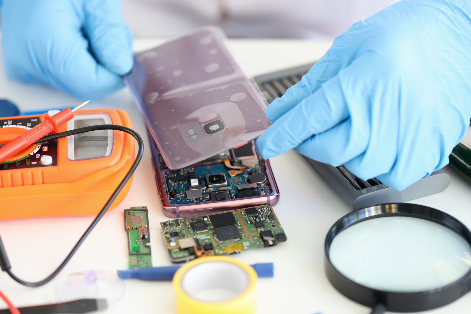 Technician Repairing Mobile Phone, Electronic Smartphone Technology